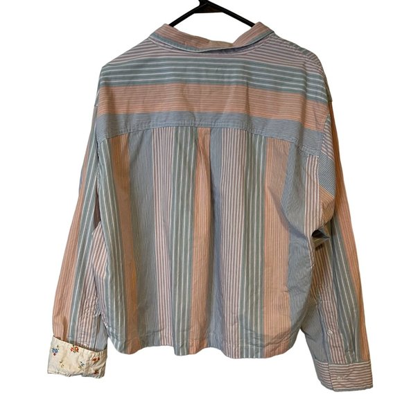 American Eagle Button Up Blouse Womens XL High Low Striped Multicolor Relaxed - Picture 7 of 8